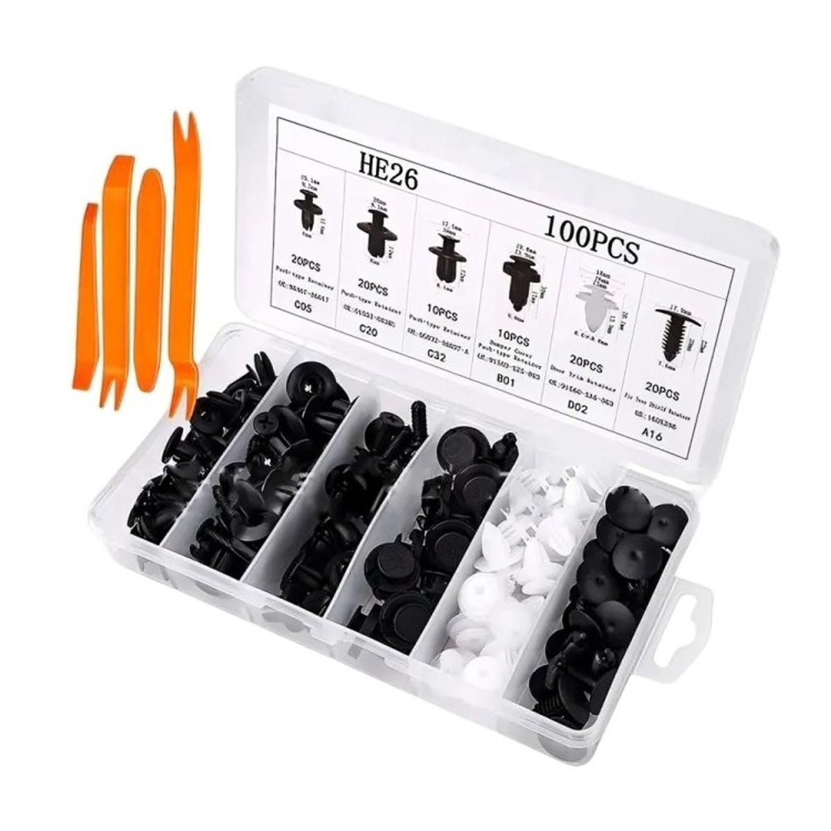 GENERICO - Clip Broche Automotriz Reparación 100 Pzs Mas Herramientas