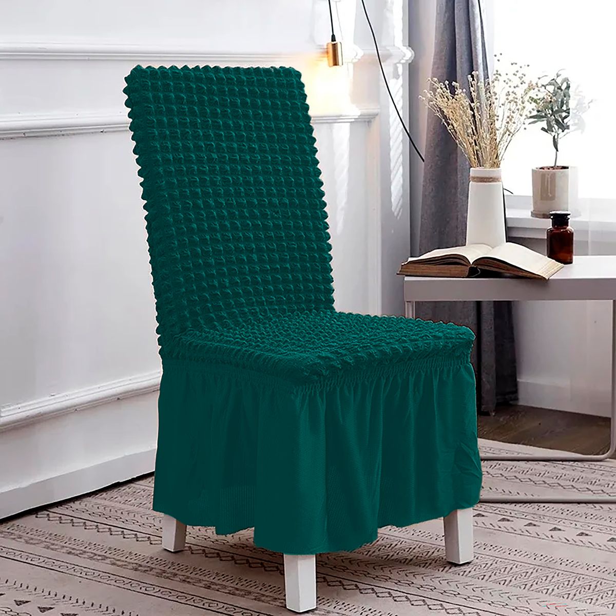 GENERICO - Set 6 Fundas Cubre Sillas Turcas Color VERDE PETROLEO Algodón Turco