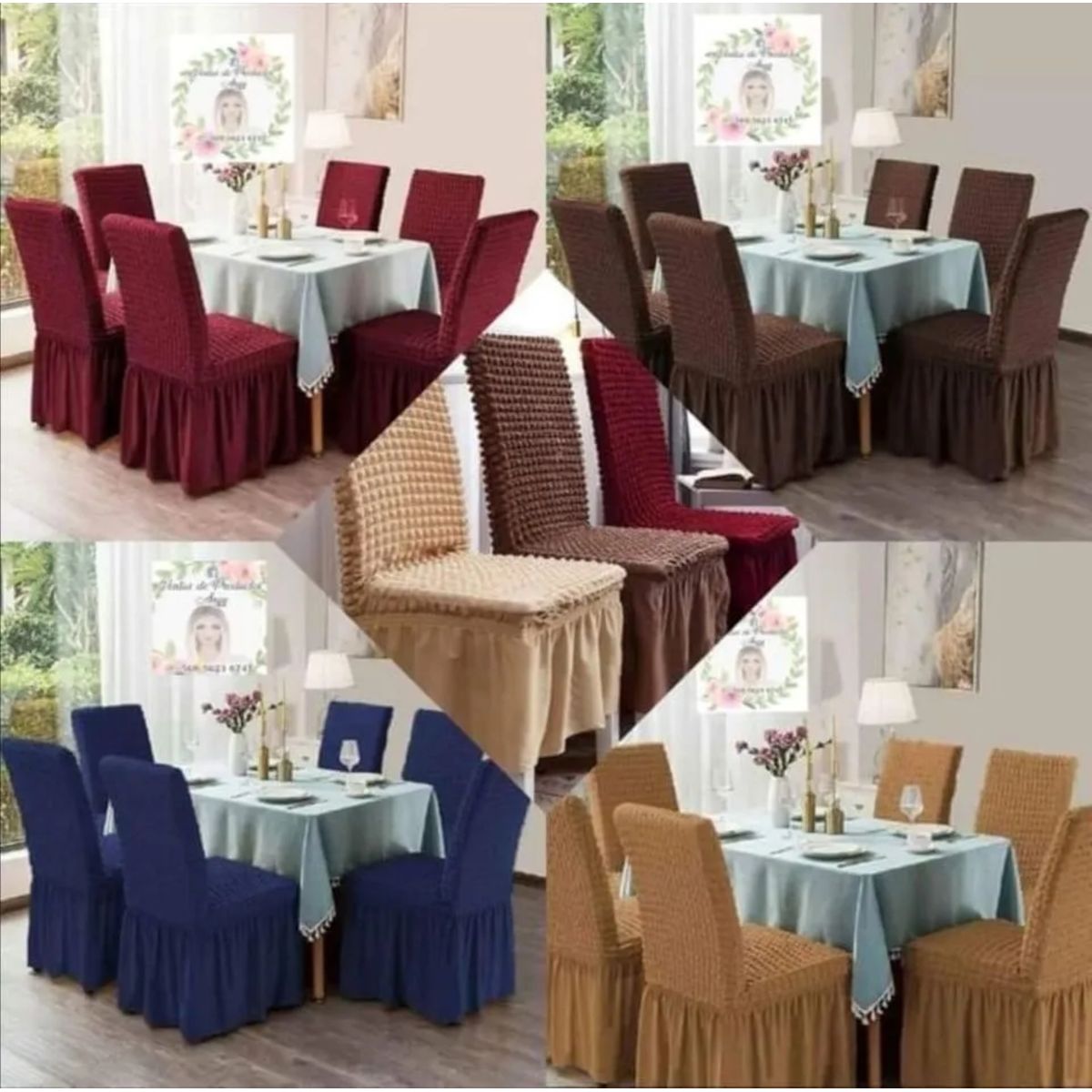 GENERICO - Set 6 Fundas Cubre Sillas Turcas Color MOSTAZA Algodón Turco 100%