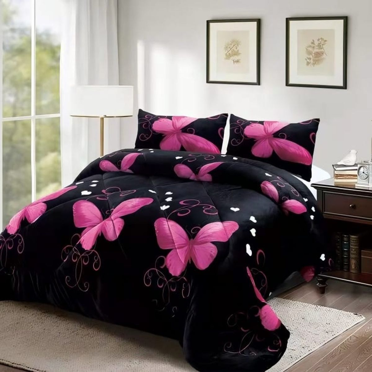 GENERICO - Cubrecama de Invierno Plush con Chiporro 2 plazas Negro RS1024