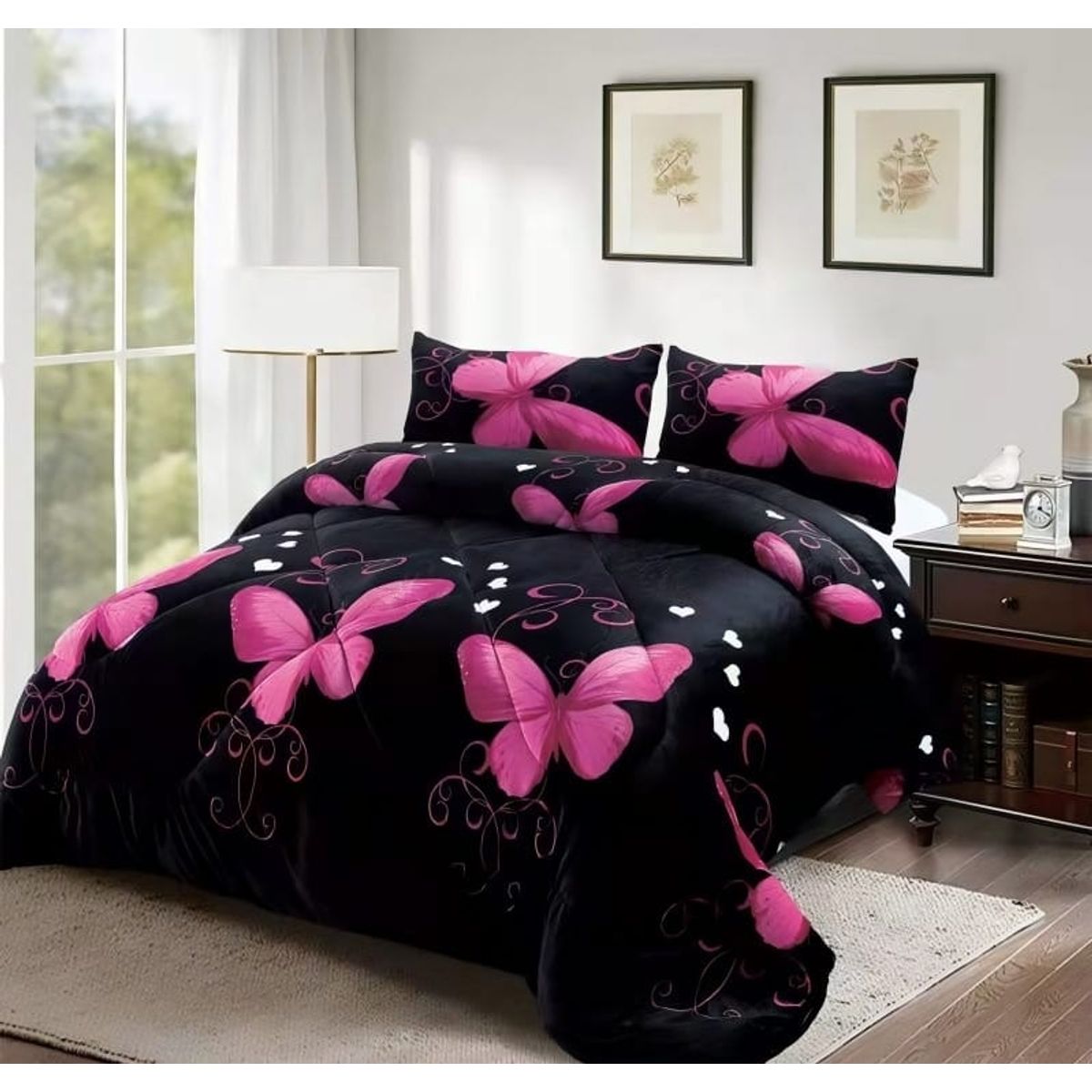 GENERICO - Cubrecama de Invierno Plush con Chiporro 2 plazas Negro RS1024