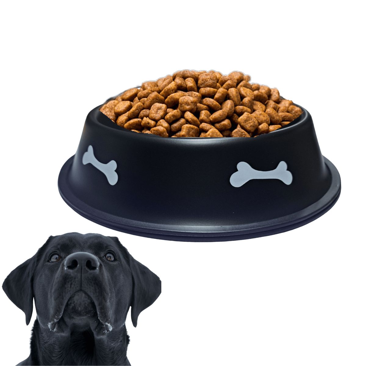 GENERICO - Bowl inoxidable Comida Perro 30 cm Negro