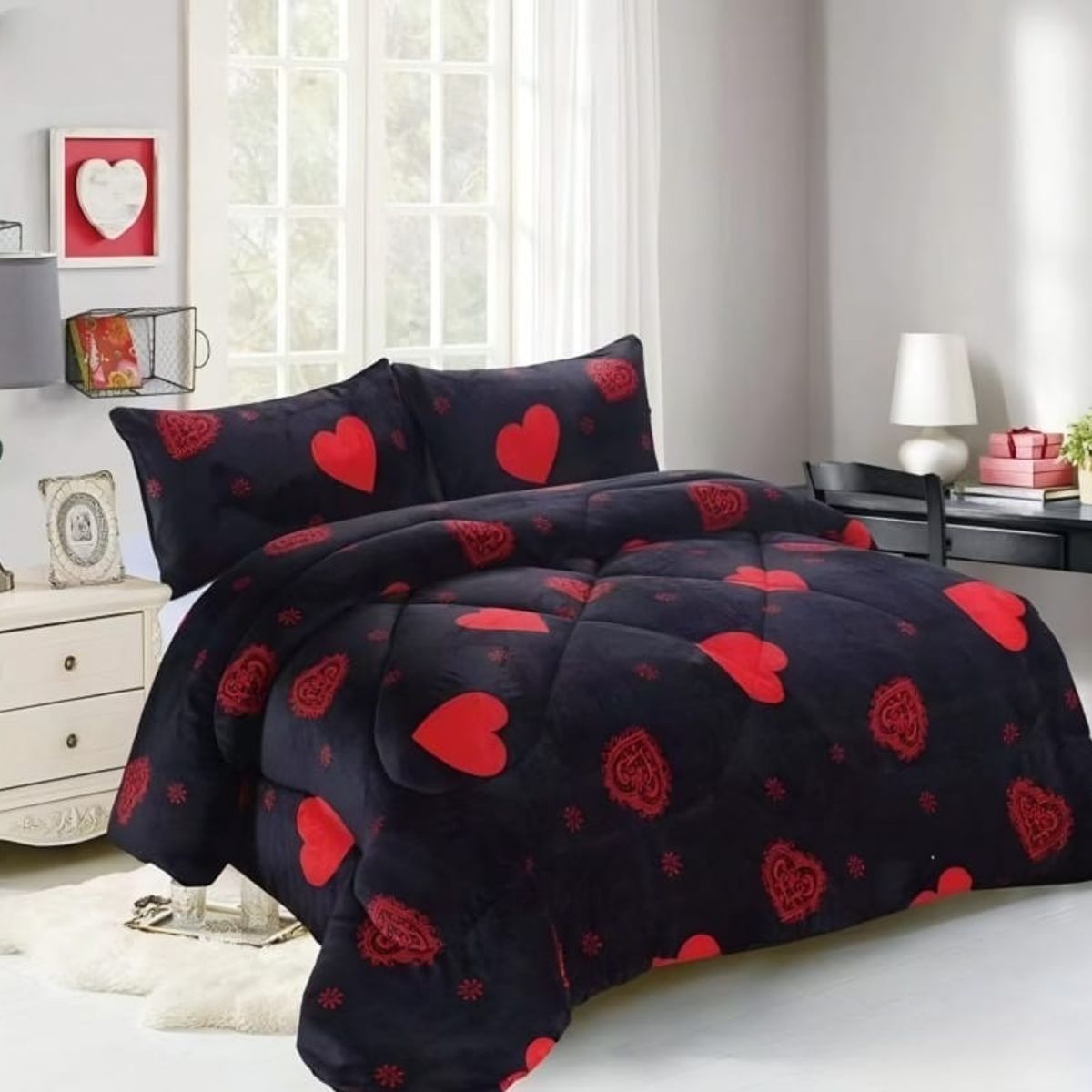 GENERICO - Cubrecama de Invierno Plush con Chiporro 2 plazas Negro RS1015