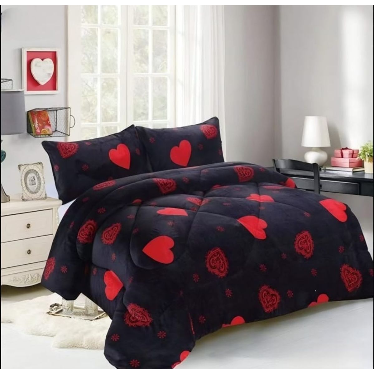 GENERICO - Cubrecama de Invierno Plush con Chiporro 2 plazas Negro RS1015