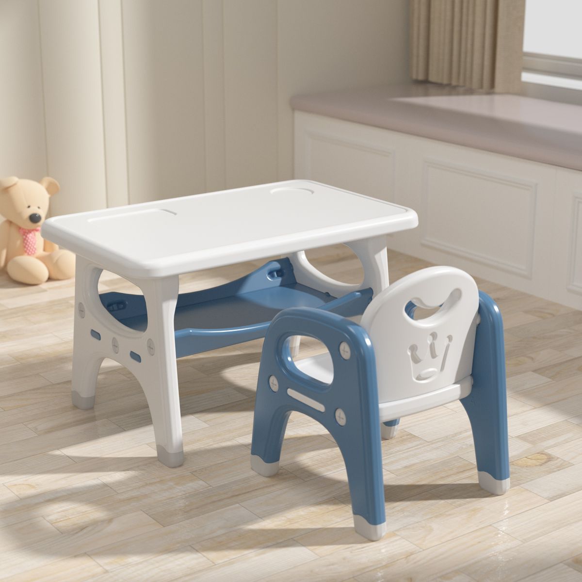 GENERICO - Mesa con silla para niños blanco con azul