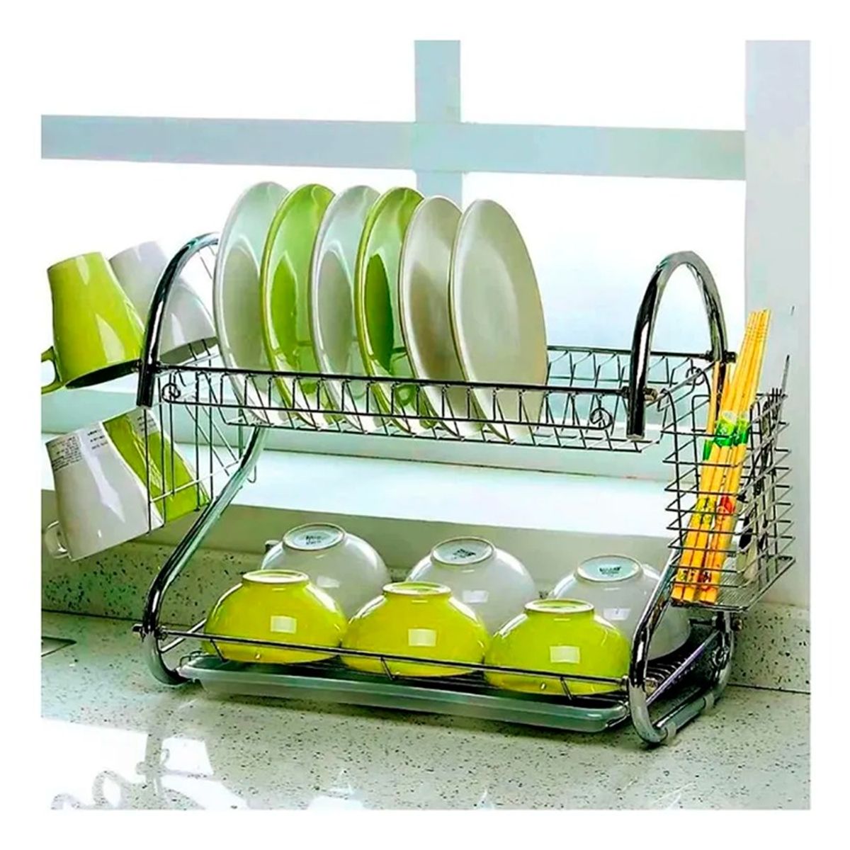 GENERICO - Estante Escurridor Organizador Platos 2 Niveles 40X26X38 Cm