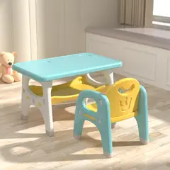 GENERICO - Mesa y silla para niños verde con amarillo