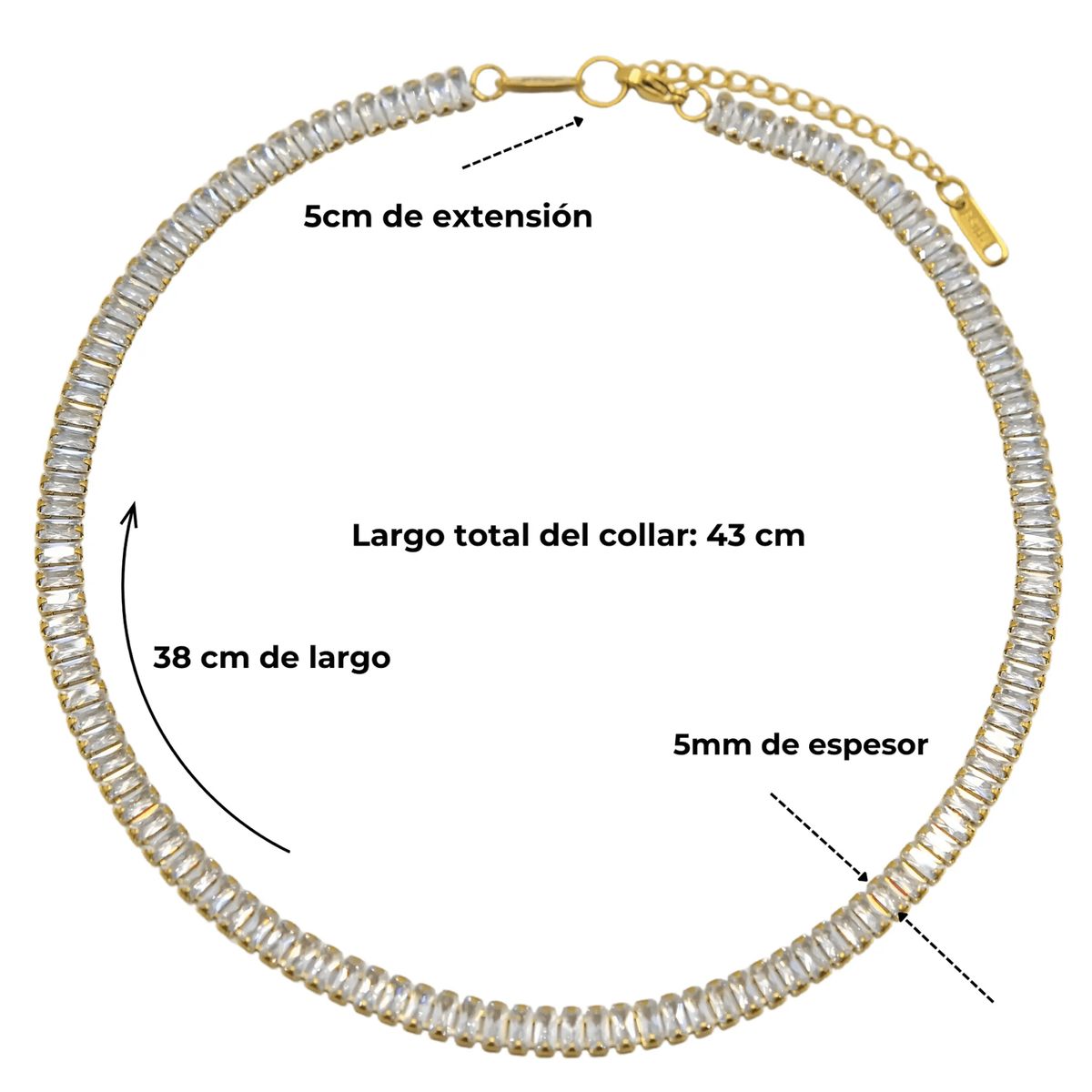 ELBAULDEJUMA - Collar Gargantilla tennis zirconias chapada en oro 18k