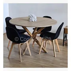 CORI CORI - Comedor Warwick Melamina Wood 100cm + 4 Sillas Capitonne Velvet Negro