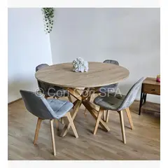 CORI CORI - Comedor Warwick Melamina Wood 100cm + 4 Sillas Capitonne Velvet Gris