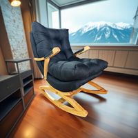 SILLA MECEDORA COQUETTE CON APOYA BRAZO NEGRO LINO.