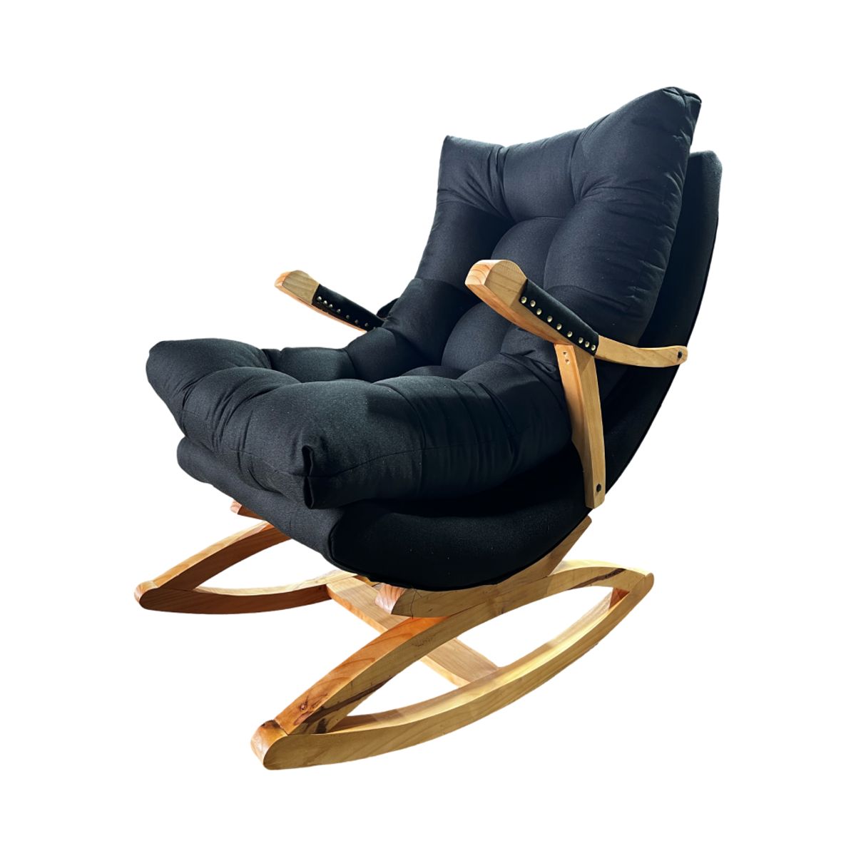 MUEBLES NEW - SILLA MECEDORA COQUETTE CON APOYA BRAZO NEGRO LINO.