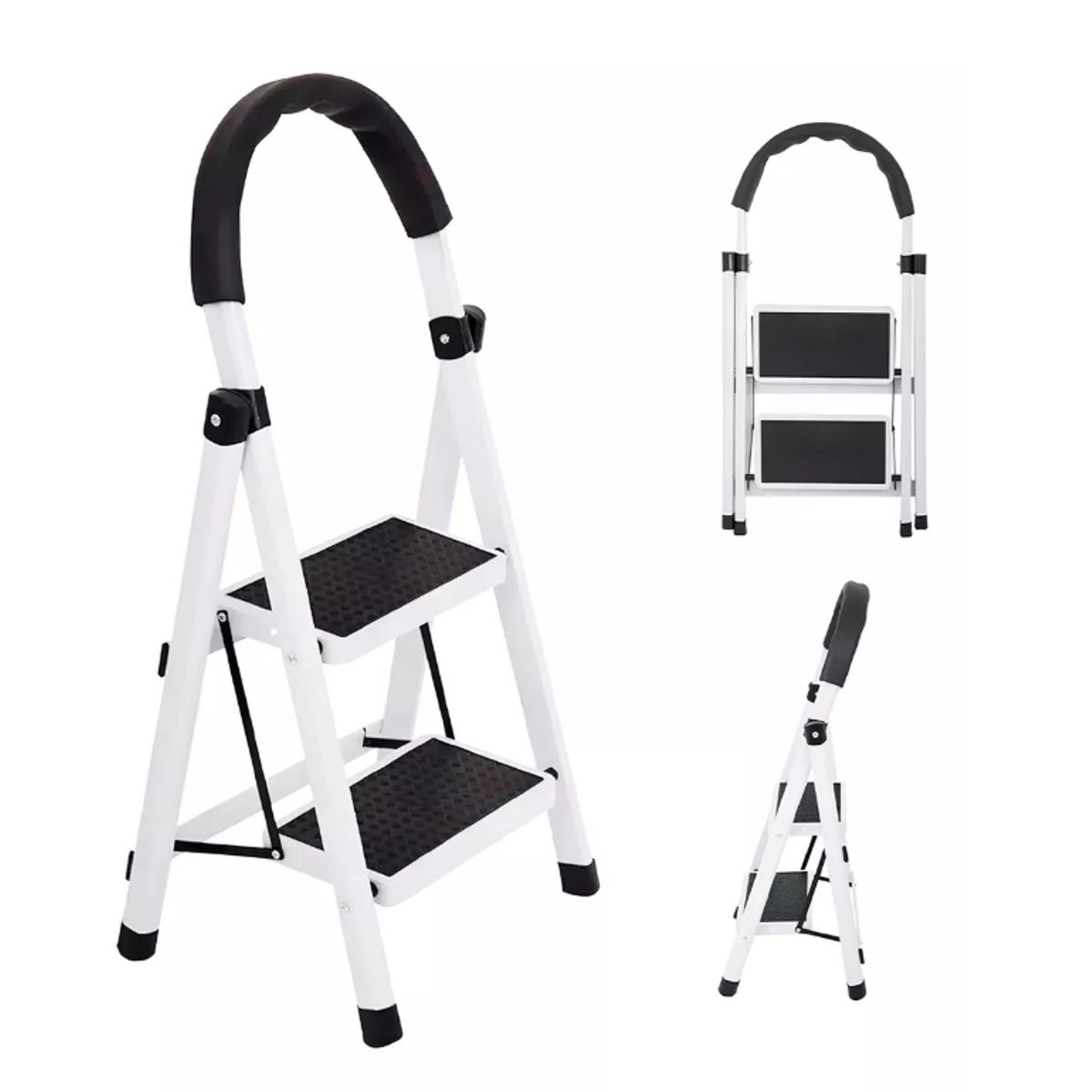 GENERICO - Escalera Taburete Plegable 2 Peldaños Antideslizantes Color Blanco