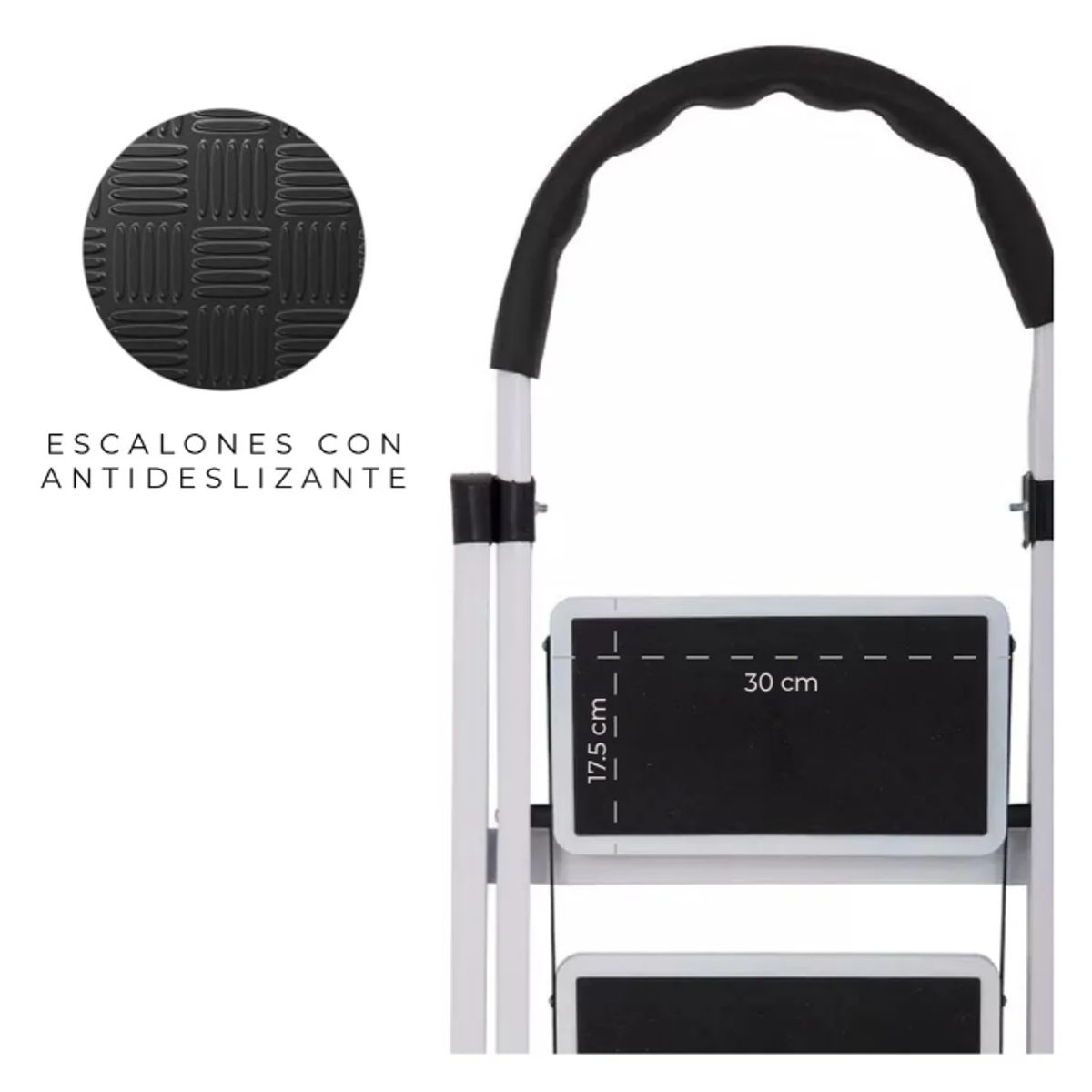 GENERICO - Escalera Taburete Plegable 2 Peldaños Antideslizantes Color Blanco