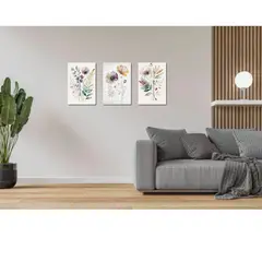 LOS REGALONES - Cuadro Canvas Imagen Flores en lienzo Pack X3 Uds 35x60cm Cu