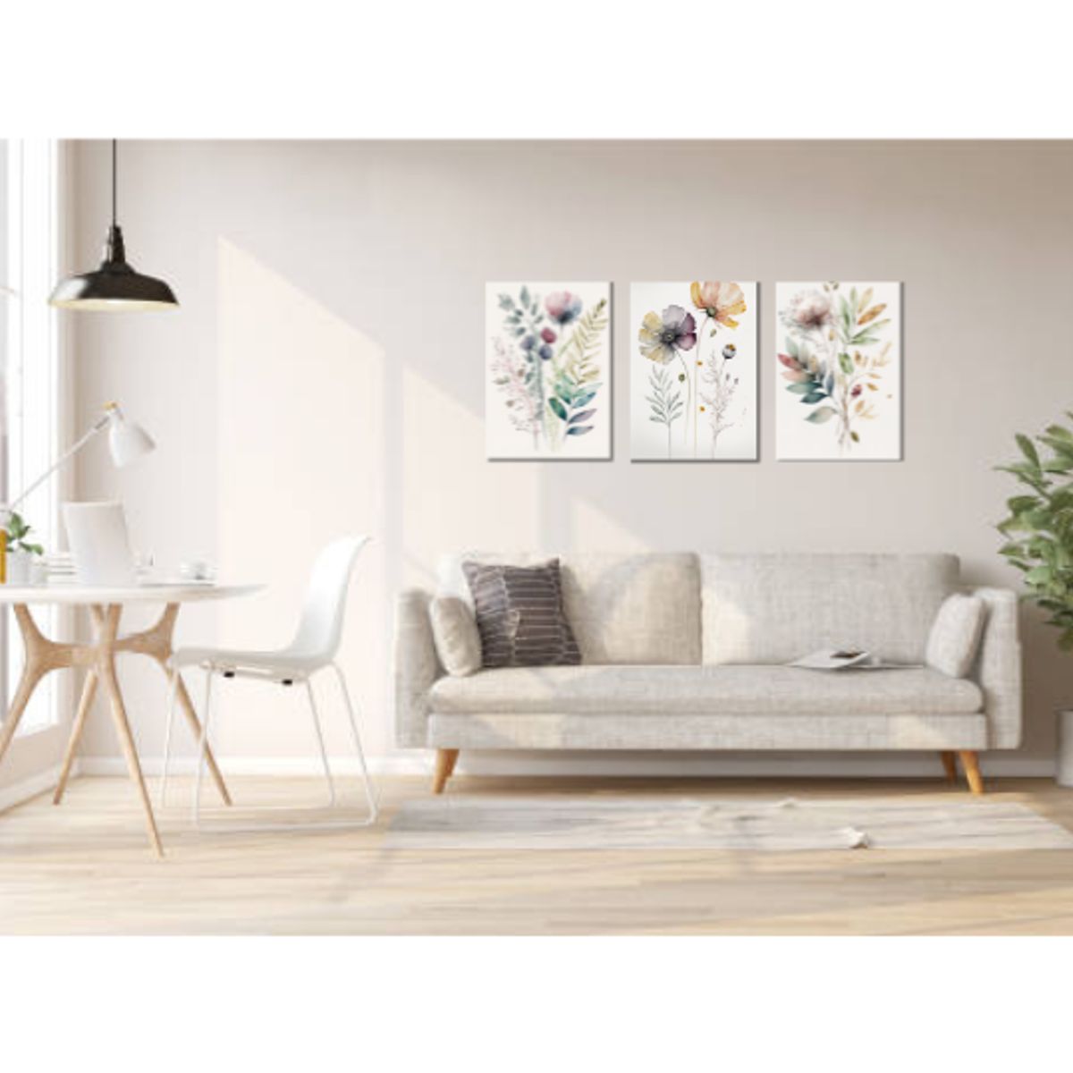 LOS REGALONES - Cuadro Canvas Imagen Flores en lienzo Pack X3 Uds 35x60cm Cu