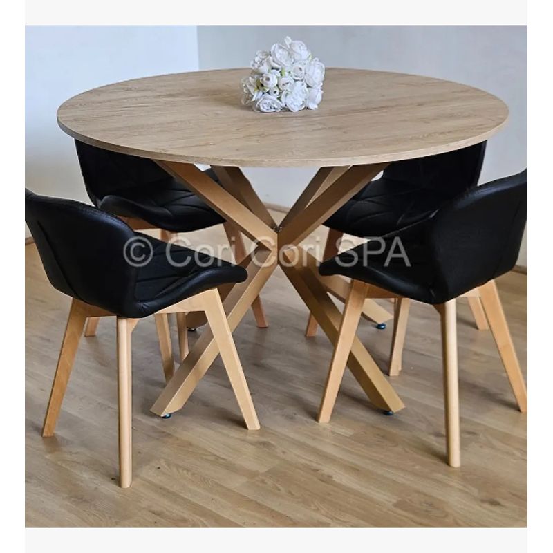 CORI CORI - Comedor Warwick Melamina Wood 100cm + 4 S.Mariposa Ecocuero Wood Negro