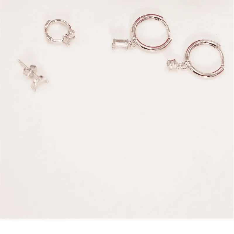 ELBAULDEJUMA - Pack de 4 aros argollas Luciana punto de luz chapadas en plata 925