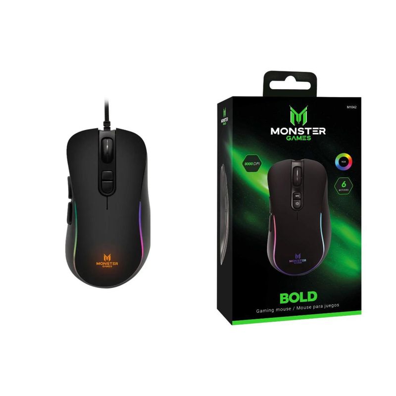 MONSTER GAMES - Mouse Gamer USB RGB 6B 8000DPI Negro Bold Monster Games
