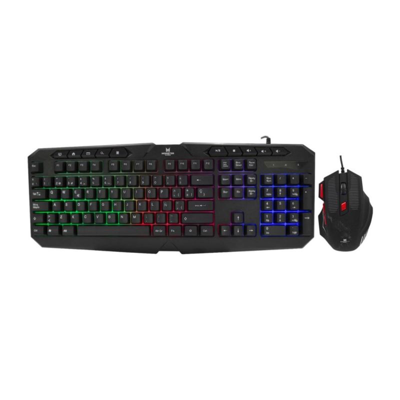 MONSTER GAMES - Kit Teclado Y Mouse Gamer USB Negro Initiation Monster Games