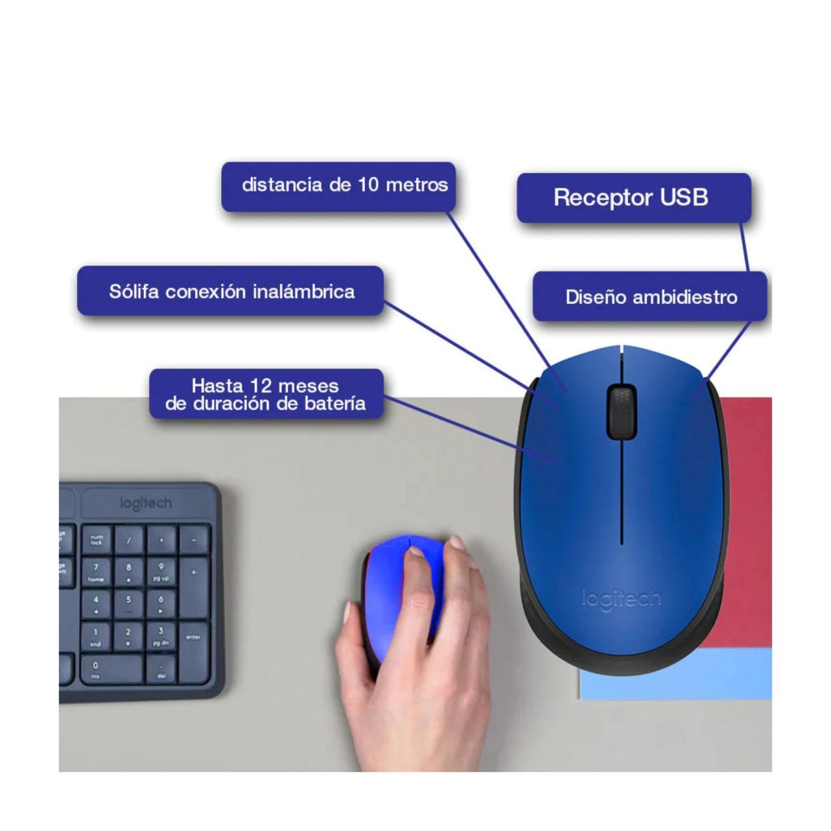 LOGITECH - Mouse Inalambrico Oficina M170 Azul Logitech