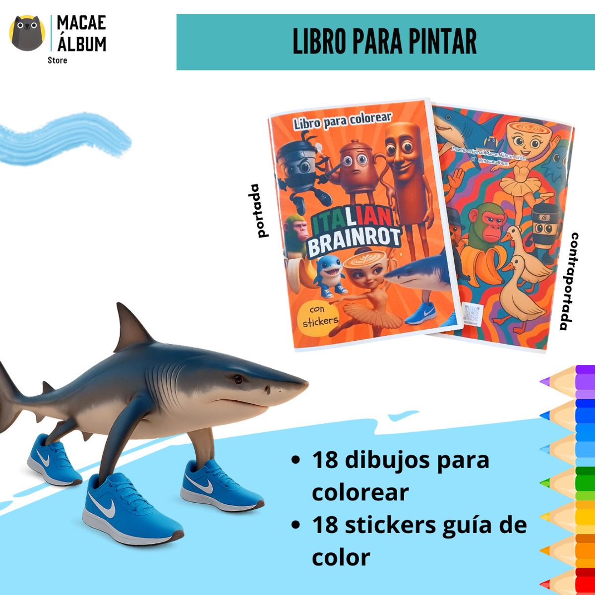 GENERICO - Libro para pintar Italian Brainrot con stickers