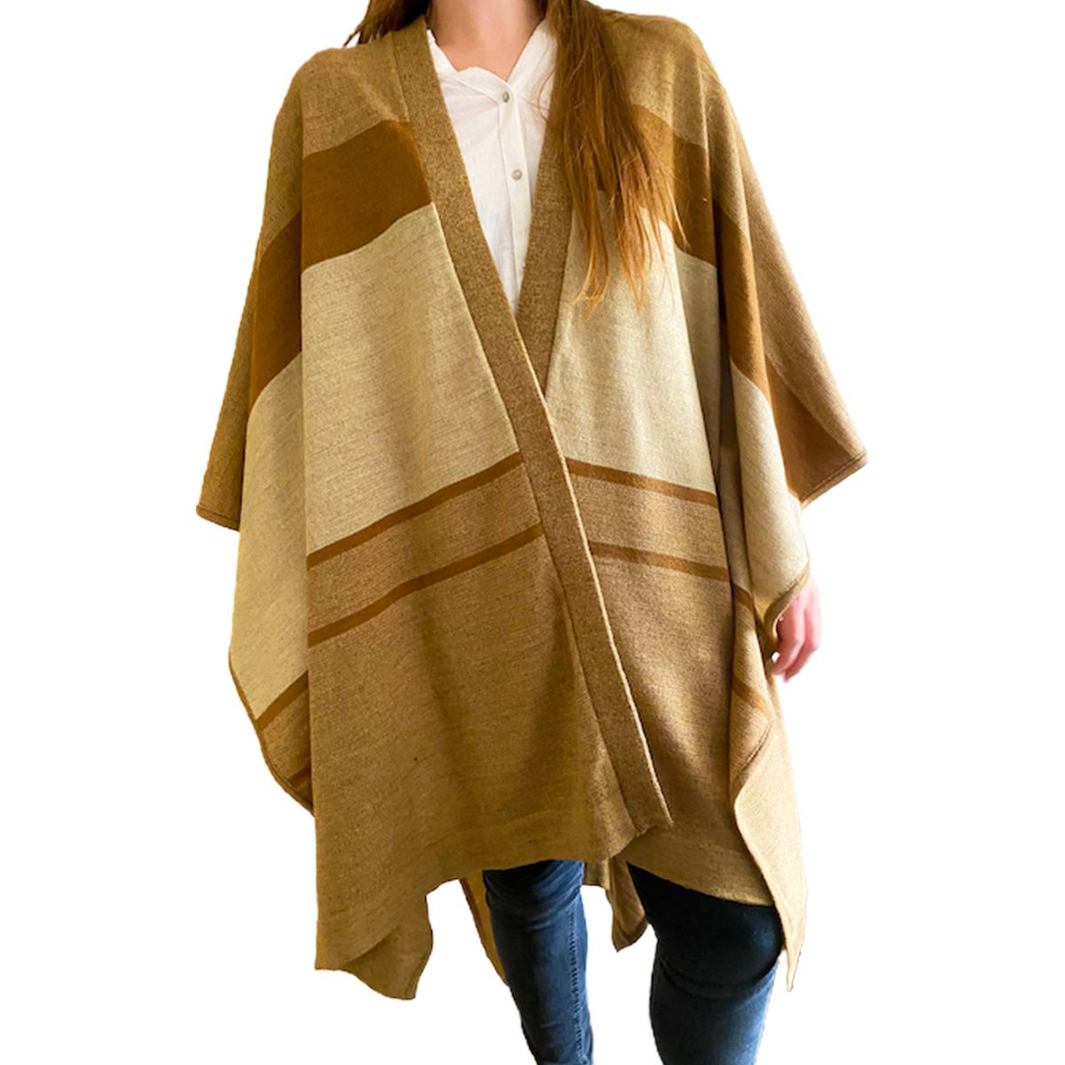 PAOLA MUZIO - Ruana lana listada - camel