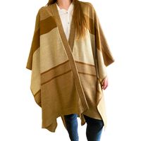 Ruana lana listada - camel