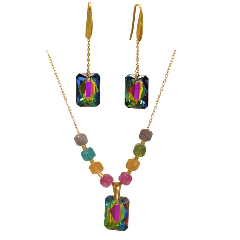 ELBAULDEJUMA - Conjunto Mia collar y aros cristales austriacos chapado en oro 18k
