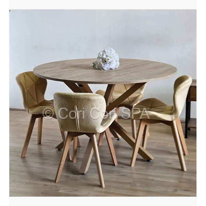 CORI CORI - Comedor Warwick Melamina Wood 100cm + 4 Sillas Mariposa Velvet Beige