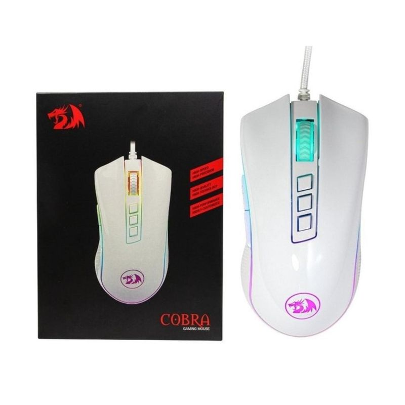 REDRAGON - Mouse Gamer USB RGB 8B 10000DPI Blanco Cobra Redragon