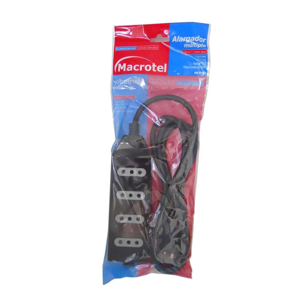 MACROTEL - Zapatilla Alargador 15mt 4 Entradas Negro