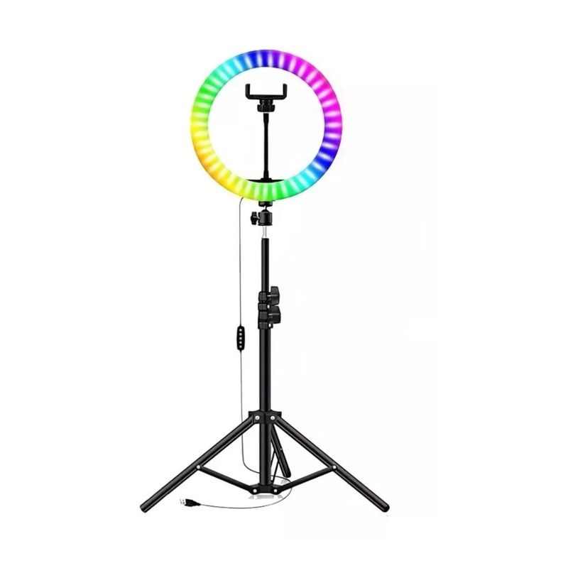 GENERICO - Aro De LUZ LED RGB 26cm USB Tripode 2m Negro