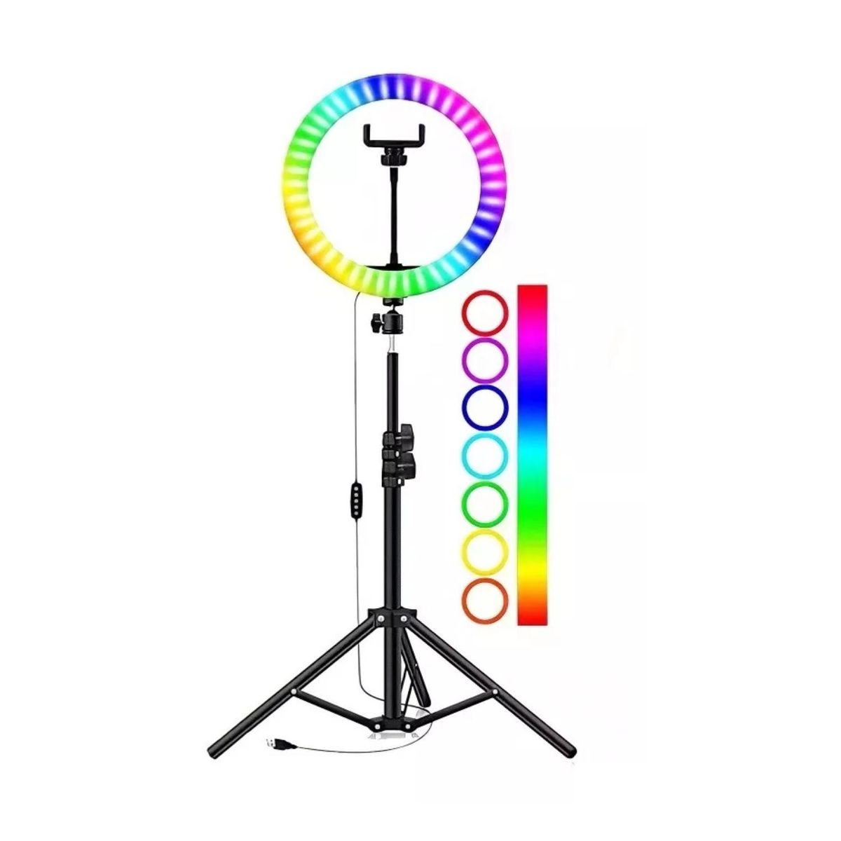 GENERICO - Aro De LUZ LED RGB 26cm USB Tripode 2m Negro
