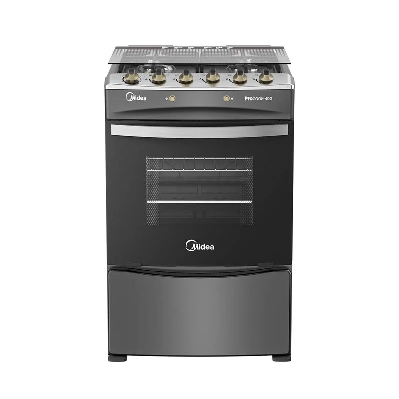 MIDEA - Cocina a gas 4 quemadores Carbon Grey - OpenBox