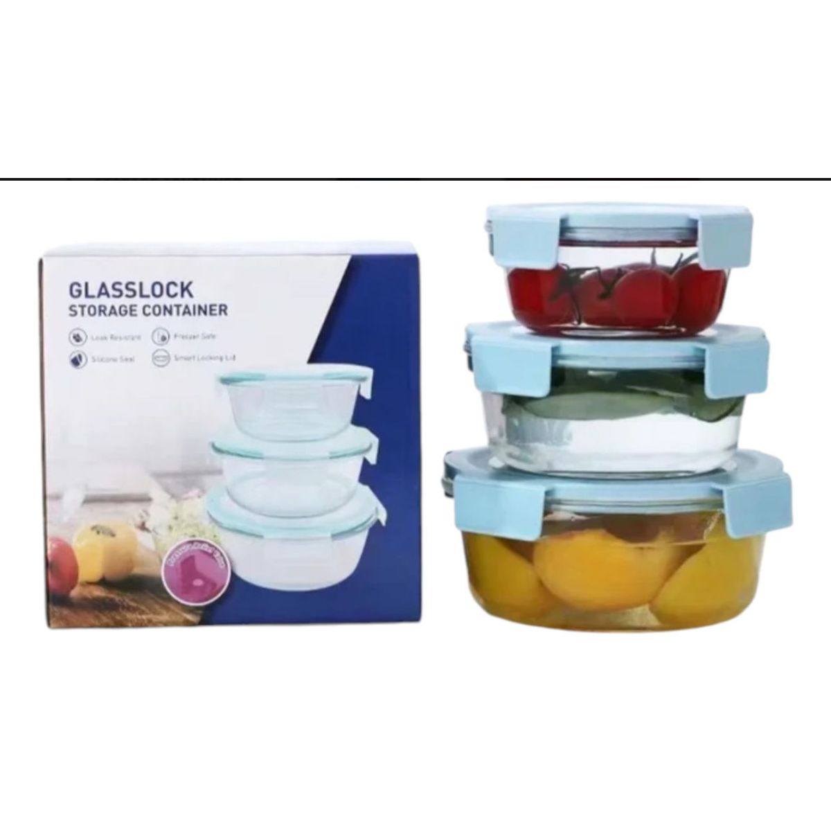 GENERICO - Set 3 Fiambrera De Vidrio Contenedor De Alimentos