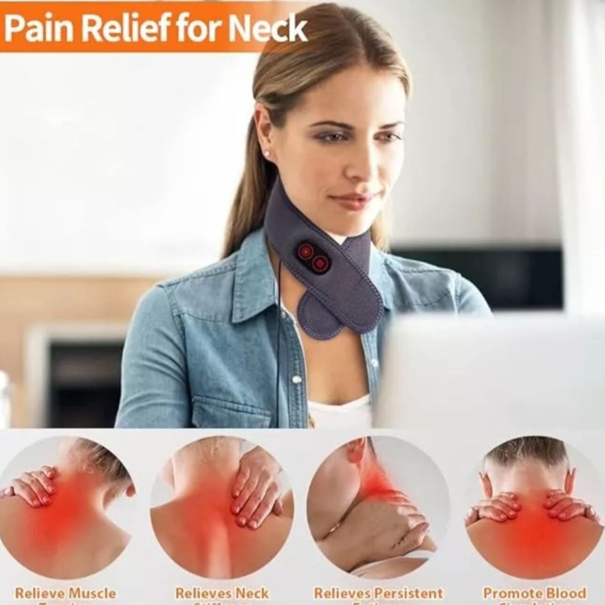 GENERICO - Masajeador Térmico De Cuello Vibración Usb Terapia Calor.-