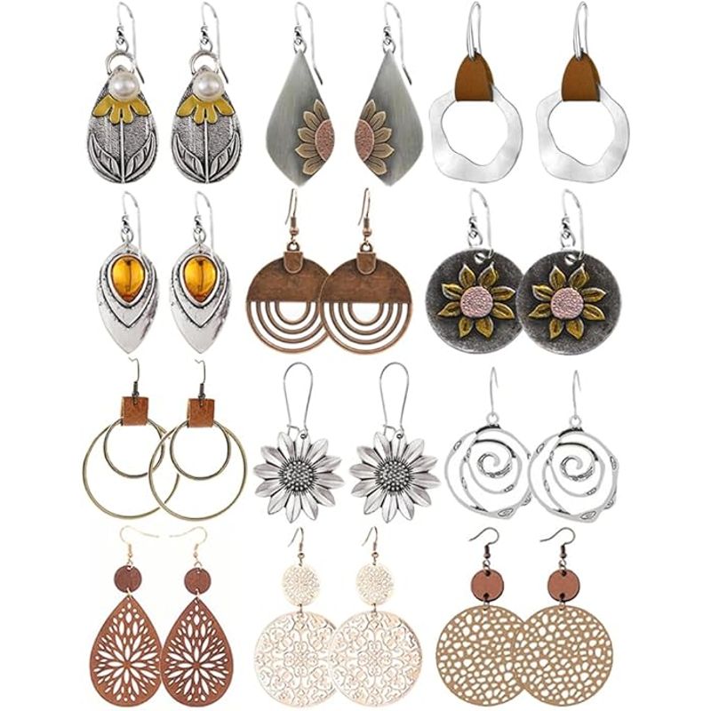 TIOZONEY - 12pcs Juego de Aretes Boho-Chic Tribal