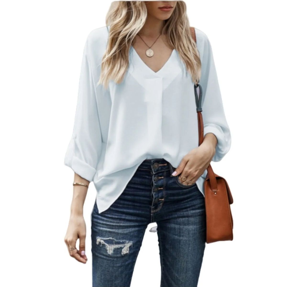 TIOZONEY - Blusa suelta mujer - Blanca