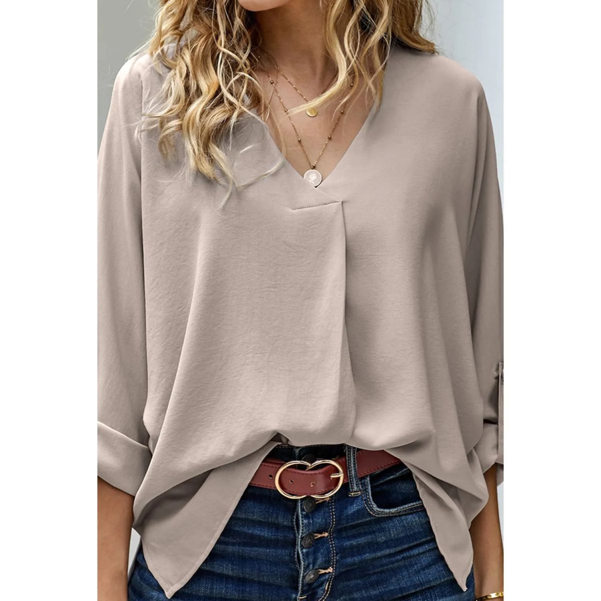 TIOZONEY - Blusa suelta mujer - Beige