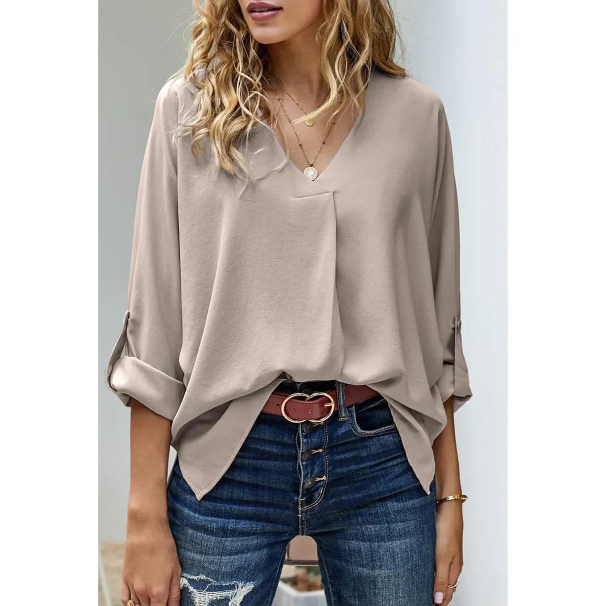 TIOZONEY - Blusa suelta mujer - Beige