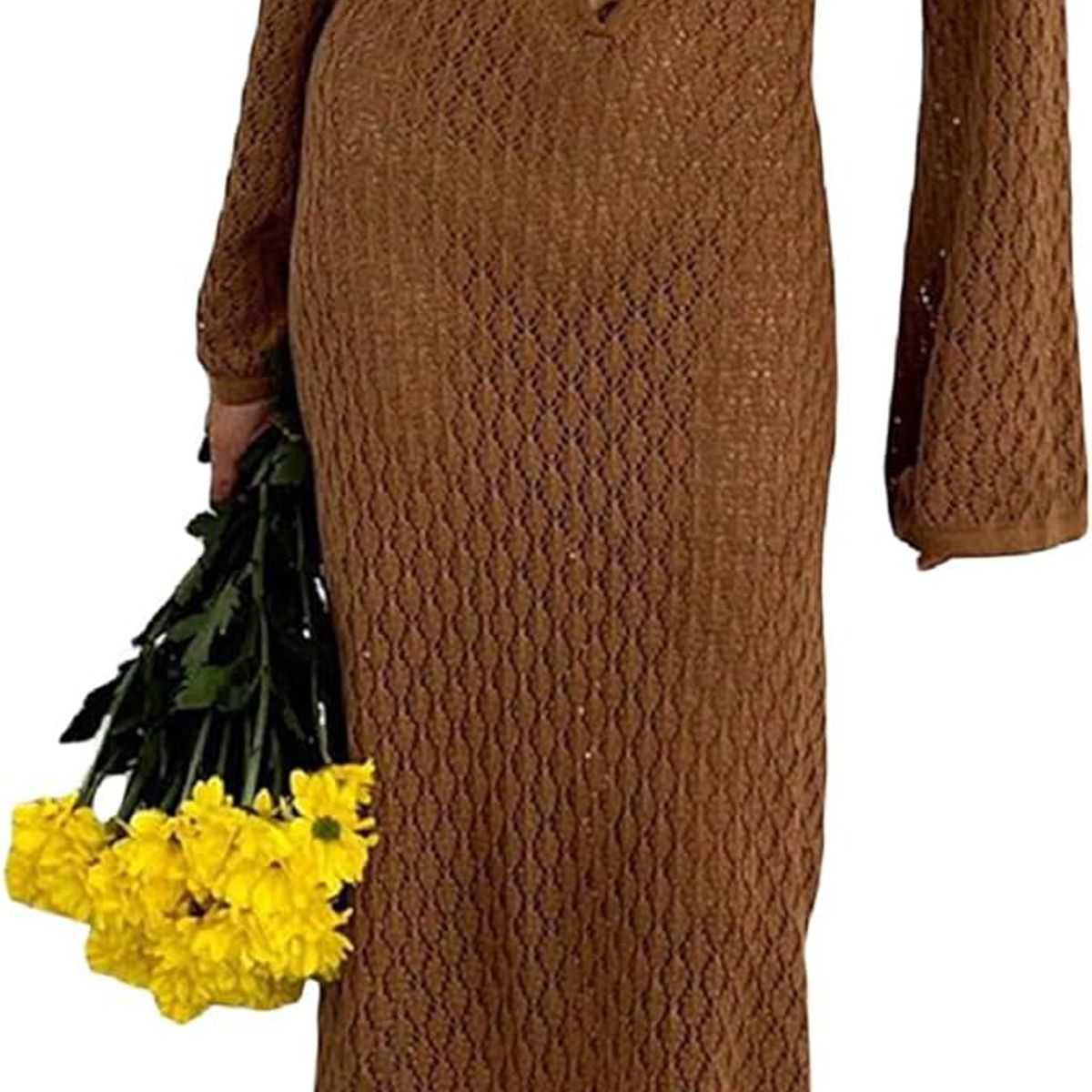 TIOZONEY - Vestidos largos de punto para mujeres - Marrón