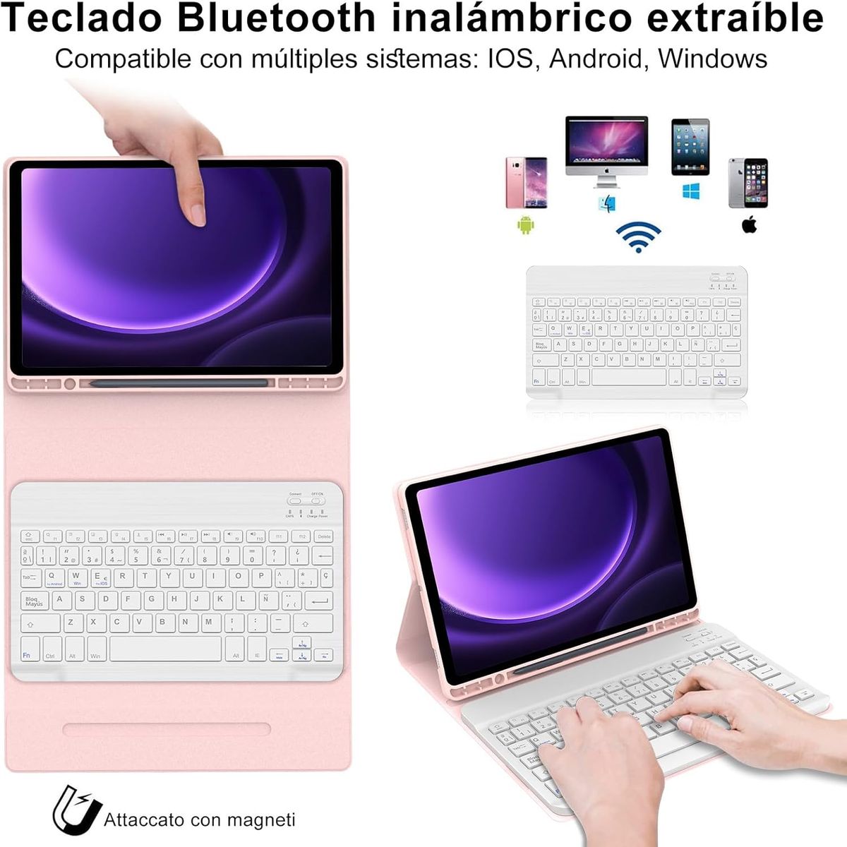 GENERICO - Funda Con Teclado Para Samsung Galaxy Tab S9  S9 Fe 11 Rosa Palo