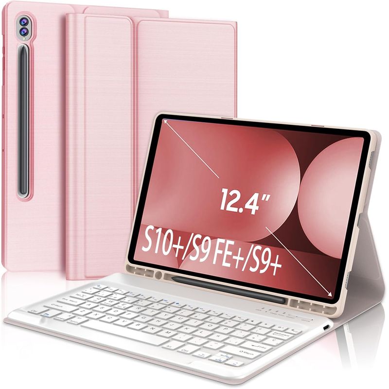 GENERICO - Funda Con Teclado Para Samsung Galaxy Tab S9+ / S9 Fe+ 12.4 Rosa Gold