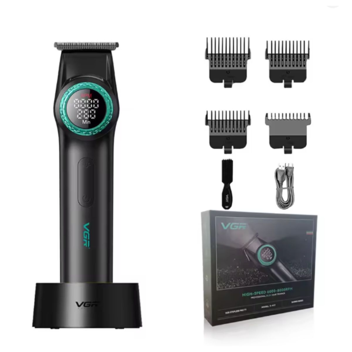 VGR VOYAGER - Barber Combo VGR Pro Patilera V-977 + Afeitadora V-377 Negro