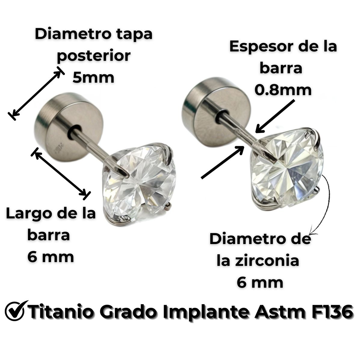 ELBAULDEJUMA - Aros punto de luz 6mm titanio G23 tapa seguridad 20G