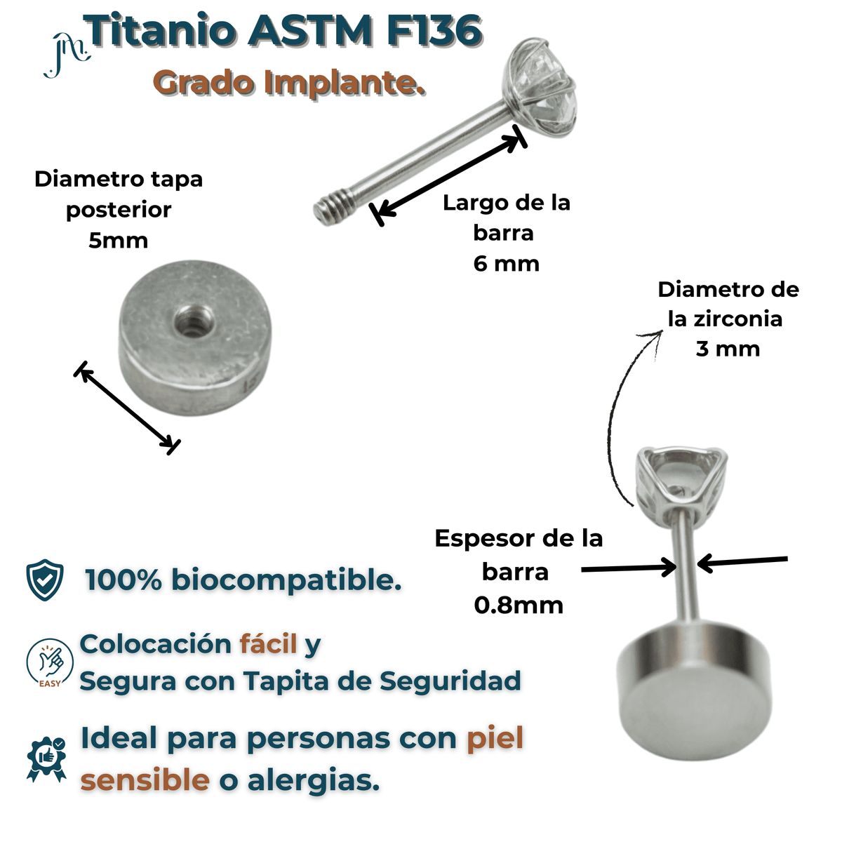 ELBAULDEJUMA - Aros punto de luz 3mm titanio G23 tapa seguridad 20g