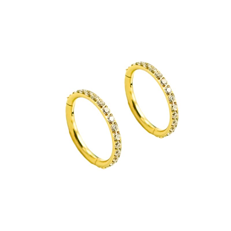 ELBAULDEJUMA - Argollas Huggies 6mm 16g Titanio F136 Zirconia Chapada Oro 18k
