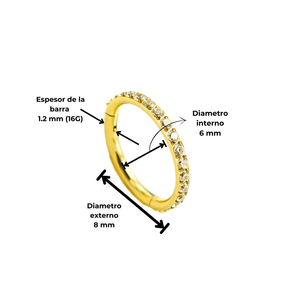 ELBAULDEJUMA - Argollas Huggies 6mm 16g Titanio F136 Zirconia Chapada Oro 18k