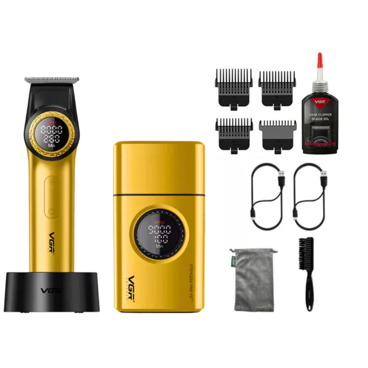 VGR VOYAGER - Barber Combo VGR Pro Patilera V-977 + Afeitadora V-377 Dorado